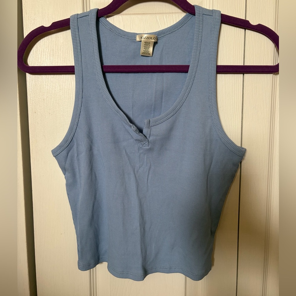 Bozzolo Sky Blue Ribbed Tank Top